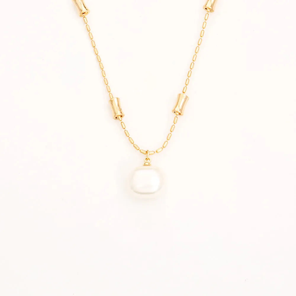 Cubic sugar pearl necklace and stud earrings set with real gold plating on copper, adjustable 41-50cm chain