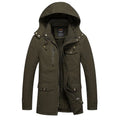 Men's fleece-lined warm cotton jacket in khaki, long sleeves, casual European and American style