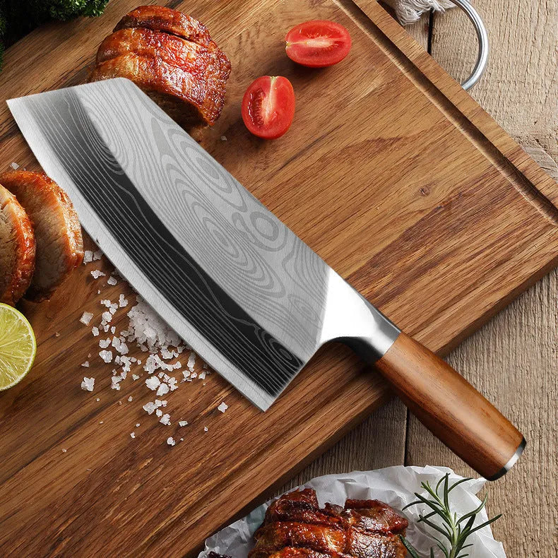 Stainless steel kitchen knife with a 320mm blade forged from 40cr13 steel.