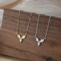 Silver necklace with eagle pendant on O-ring chain in white gold or yellow gold finish