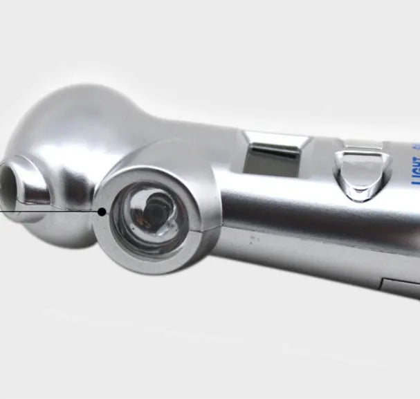Four-in-one digital tyre pressure gauge with stainless steel safety hammer and emergency light in silver colour