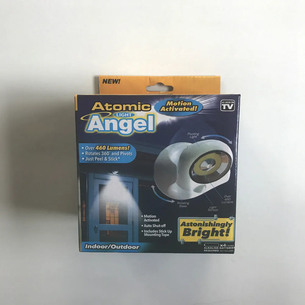 White Atomic Angel induction lamp with ABS plastic housing on a plain background.