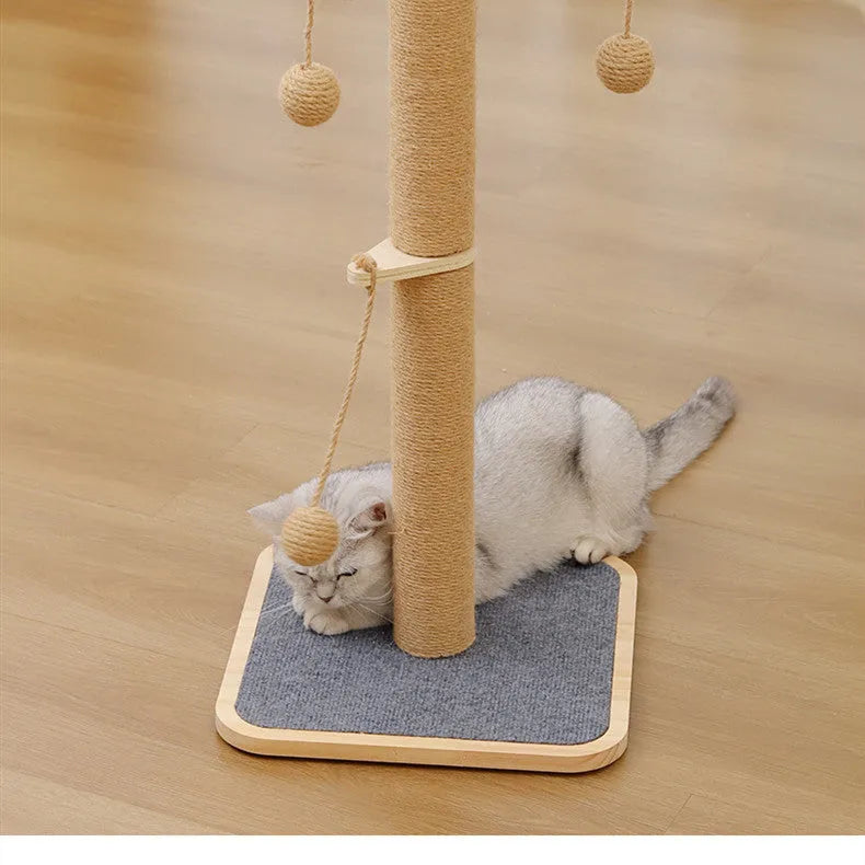 Windmill design cat climbing frame with scratch-resistant hanging ball made from pine wood and carpet leather