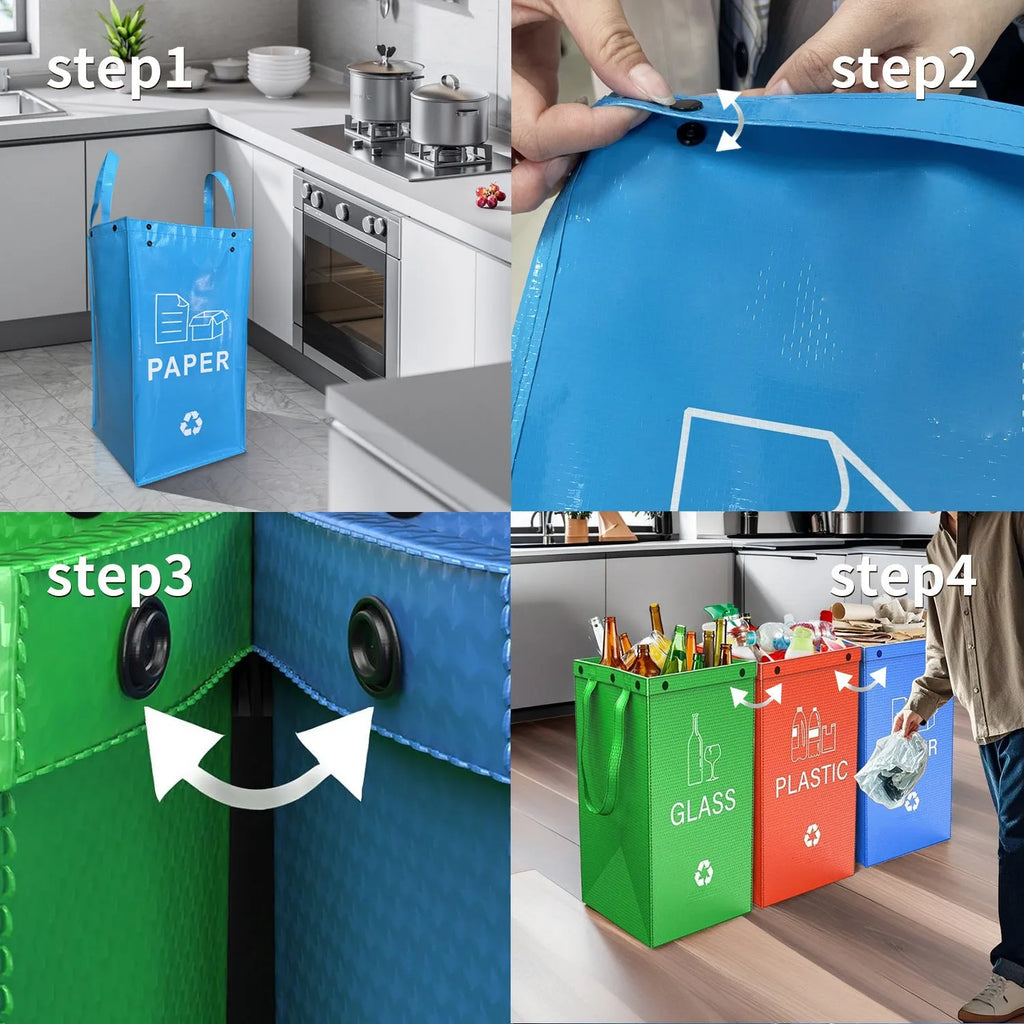 Blue 40-litre plastic handbag-style garbage bin for wet waste sorting.