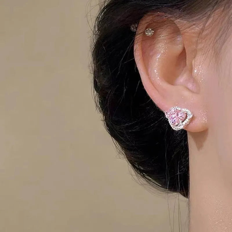 Guardian Heart stud earrings with white k gold electroplated finish on copper