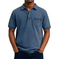 Man wearing a printed plus size short sleeve shirt in a Korean-style slim fit cardigan cut.