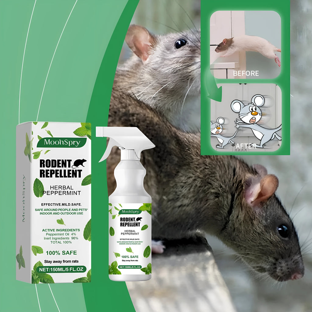 Mint-flavoured rodent repellent spray 150ml bottle with peppermint oil and chili essential oil for outdoor use