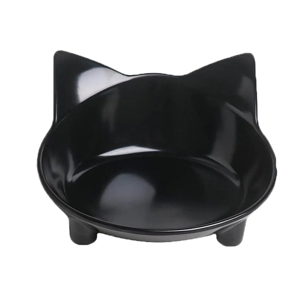 Shallow non-slip cat food bowl with anti-skid rubber base in black colour