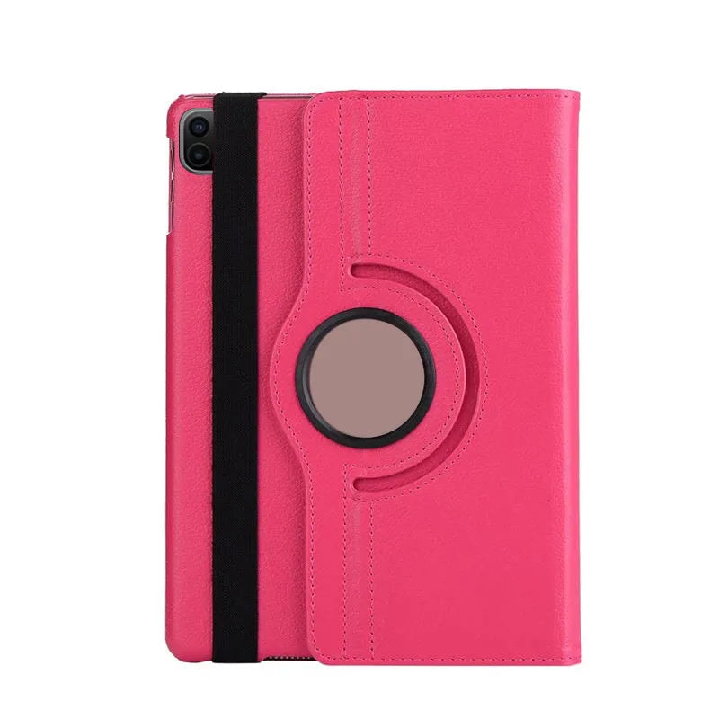 iPad Pro rotating protective sleeve in imitation leather showing clamshell design with twelve colour options
