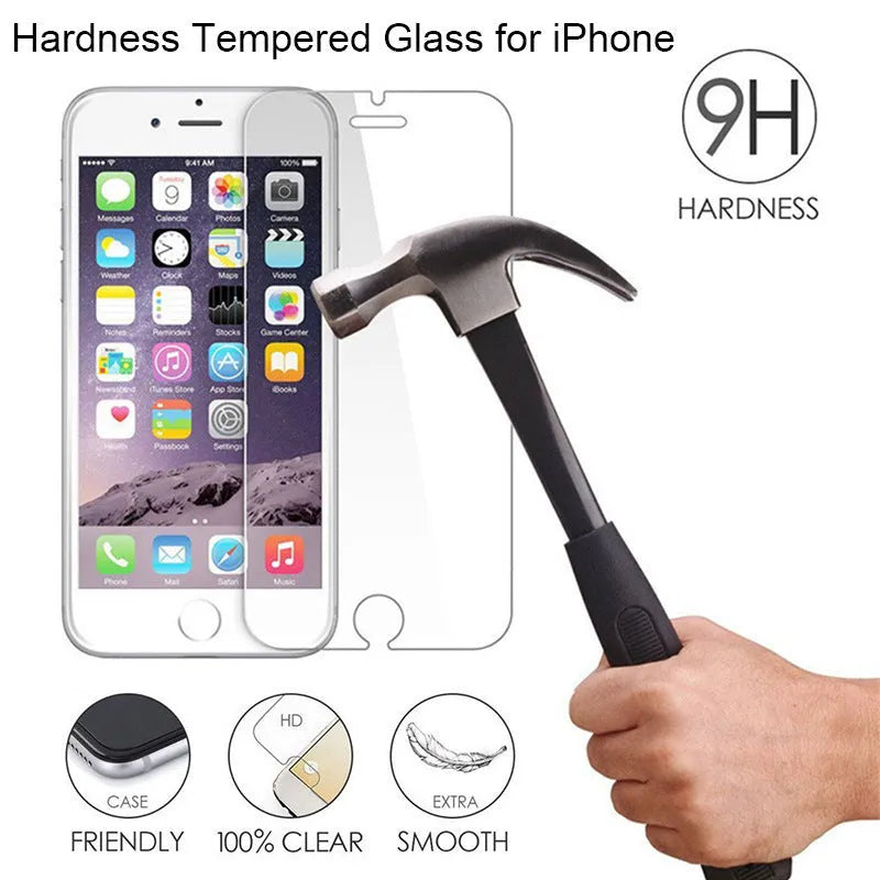 Tempered glass screen protector film for iPhone with anti-fingerprint coating.