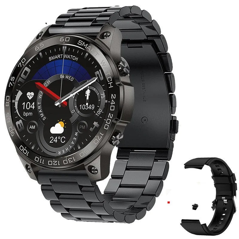 Bluetooth sports watch with AMOLED screen showing health metrics on silicone strap