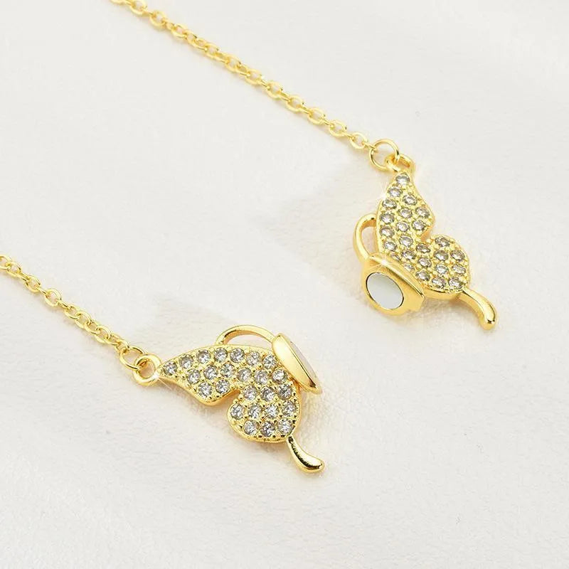 Gold titanium steel butterfly necklace with magnetic clasp and twisted chain