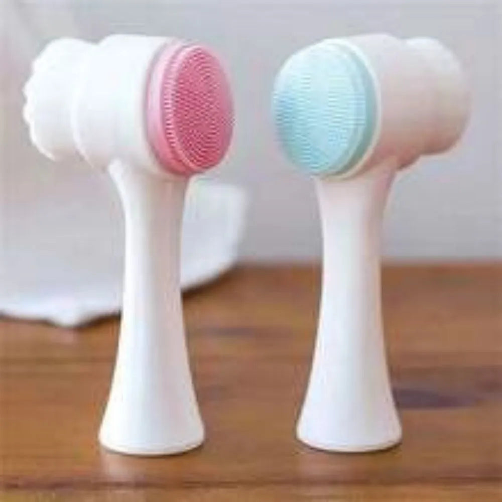 Blue nylon pet paw brush grooming tool for dogs and cats on white background