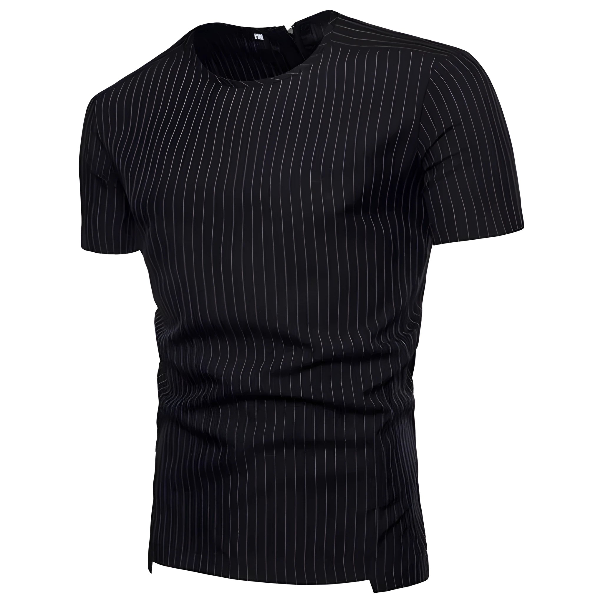 Men's cotton blend striped O-neck t-shirt available in black and gray sizes M to 3XL