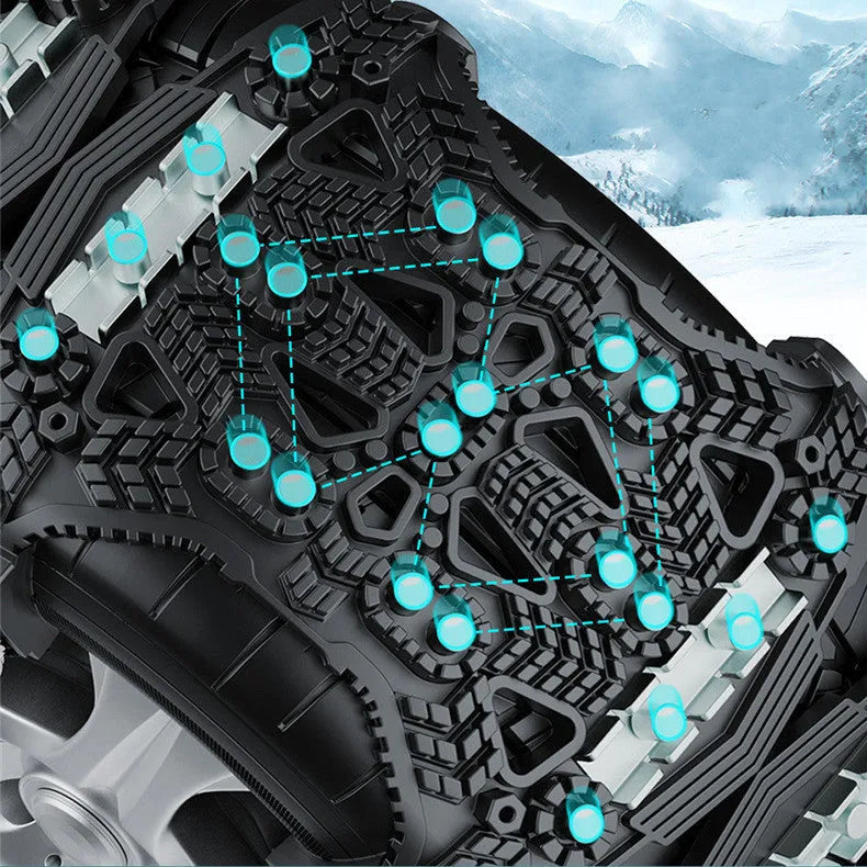Universal car SUV tyre anti-skid chains with armoured steel plates in packaging with tools