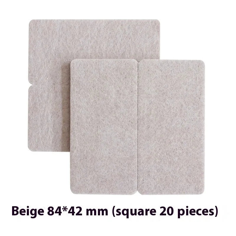 Beige plastic furniture protection pads in round and square shapes showing five different size options