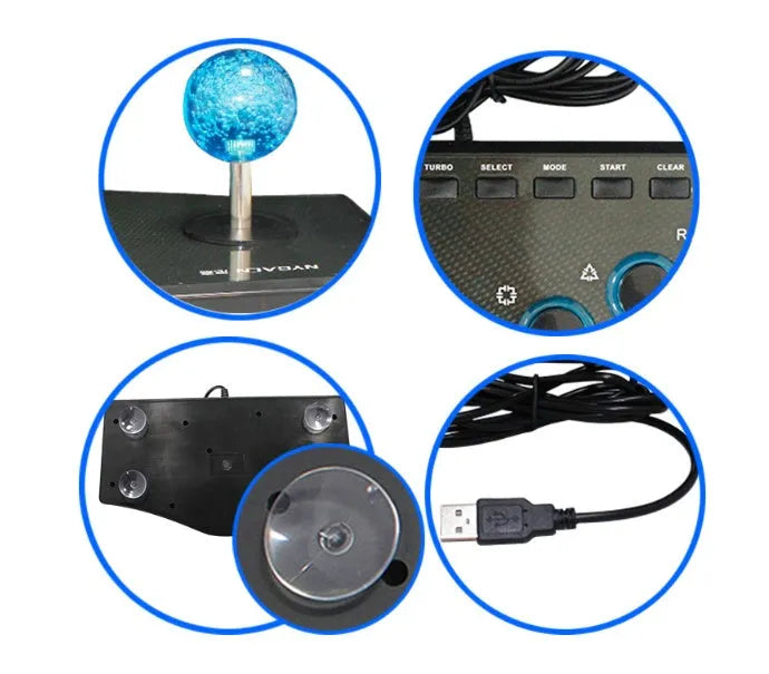 Wired USB arcade joystick black ABS with turbo function for PS3 PC