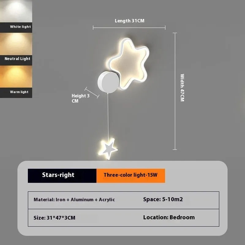 Children's cloud and star themed LED bedside wall lamp in black or white.