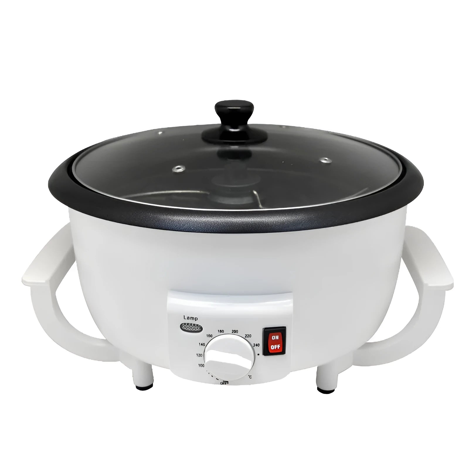 White oblate coffee roasting machine with 225mm pot for 750g bean capacity