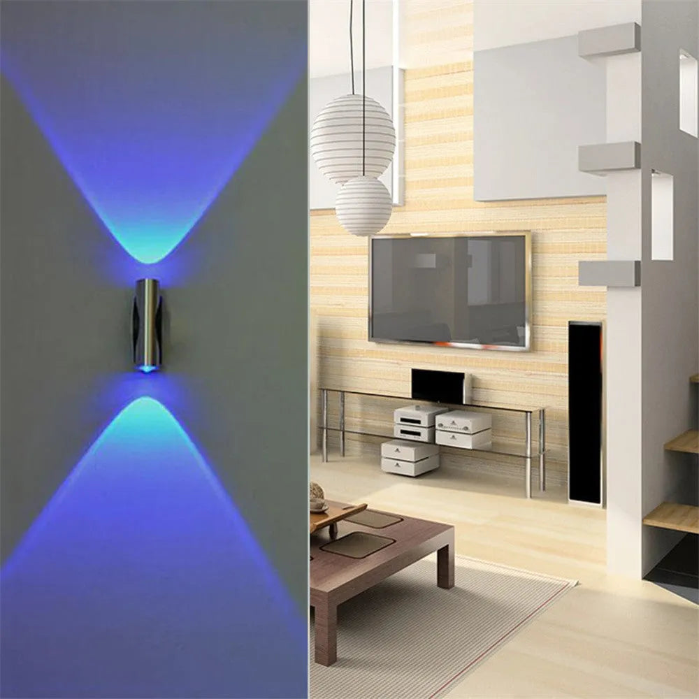 LED double head wall light with aluminium shade in steel colour for corridor installation