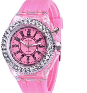 LED luminous women's quartz watch with silicone strap and 43mm alloy case