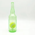 Blue natural rubber water bottle dog chew toy with squeaker at the tail on a white background