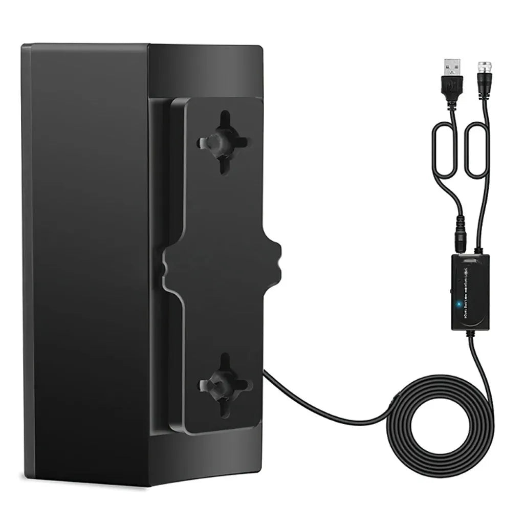 Black digital television antenna with mounting accessories including screws and expansion tubes