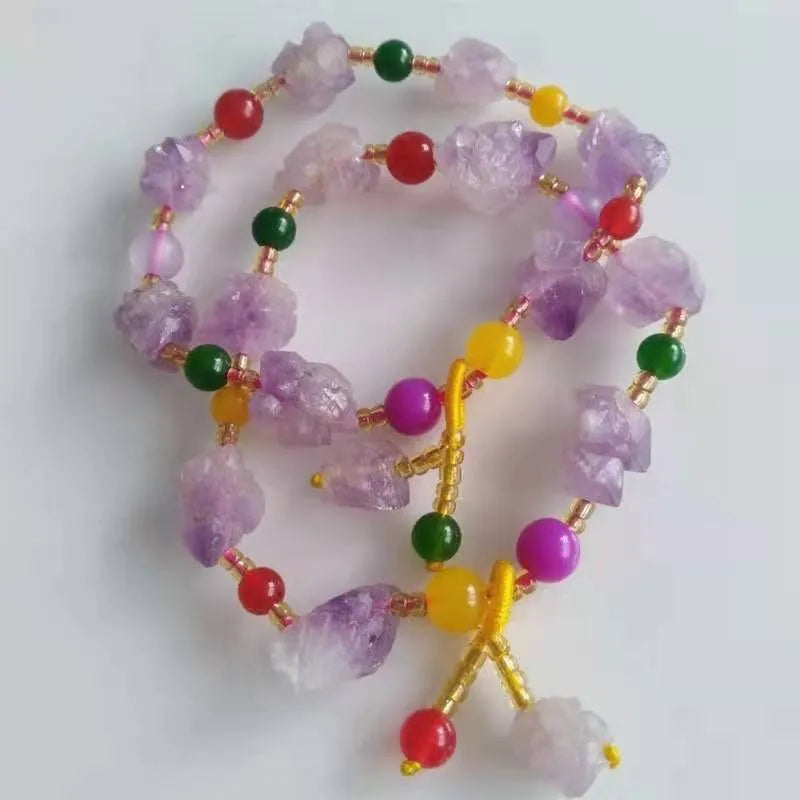 Natural amethyst bead bracelet with fu character elements for women's jewellery