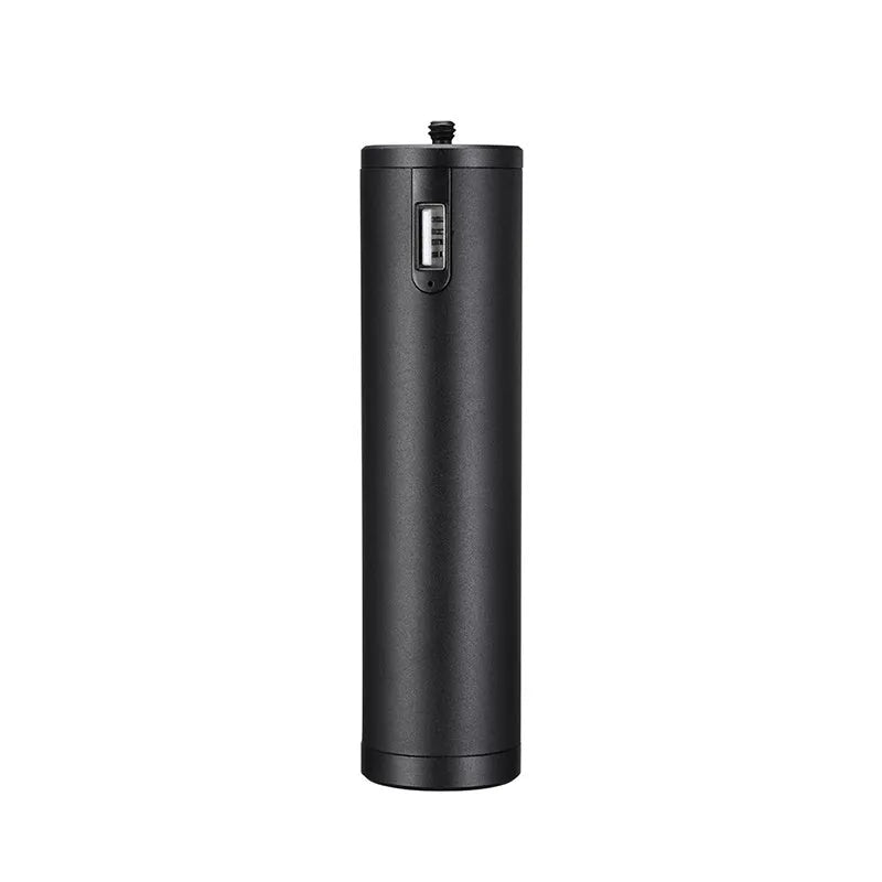 Black aluminium alloy power bank with carrying handle showing 6800mAh capacity and compact 12.5cm design