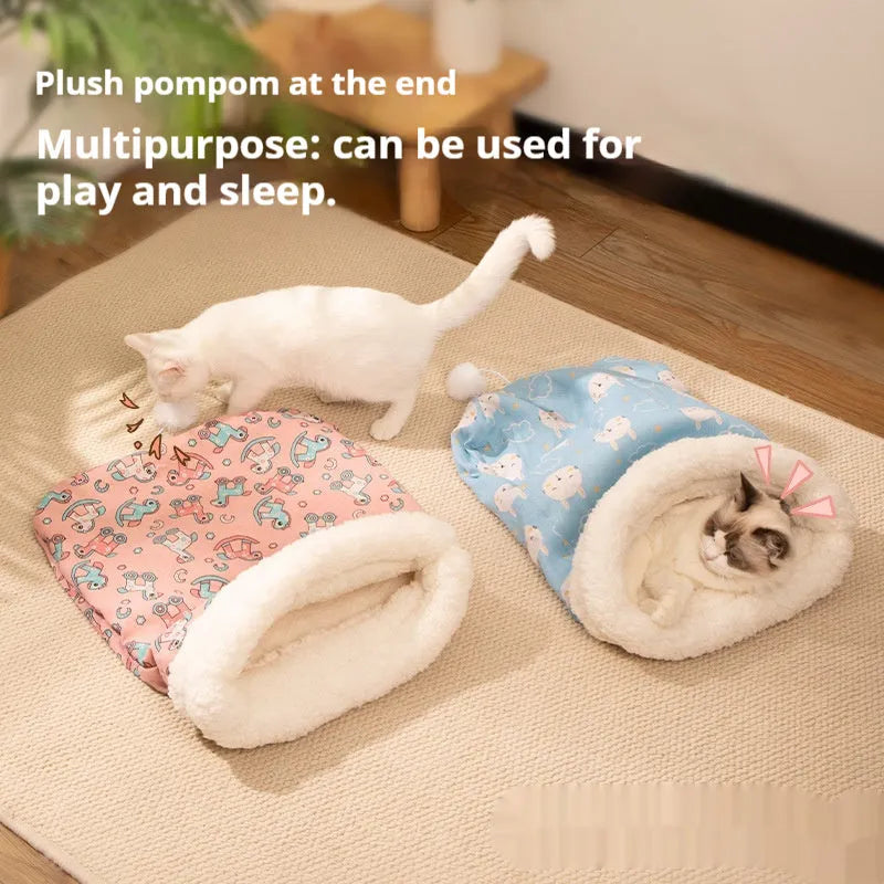 50cm by 40cm flannel cat sleeping bag nest in pink trojan, blue rabbit, and stripe drawing designs