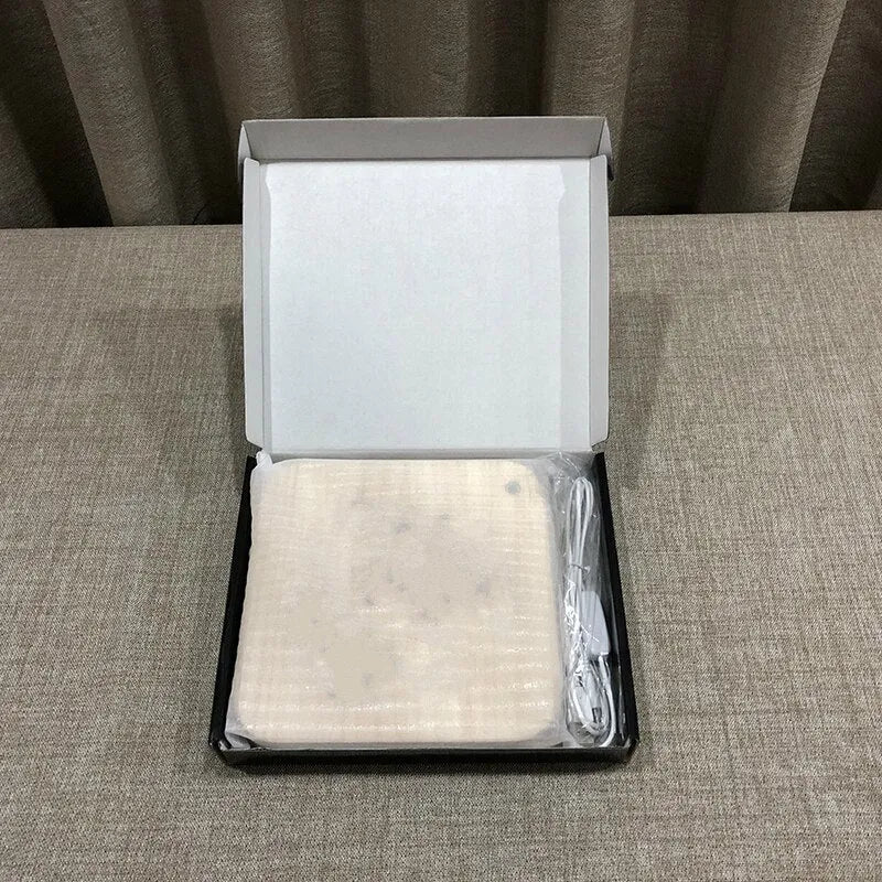 Square wooden LED atmosphere lamp with warm white glow and USB power cable