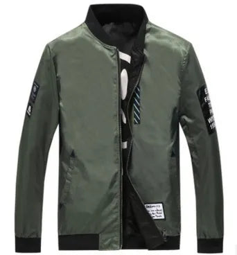 Men's reversible flight jacket in striped pattern with zipper closure and no collar design