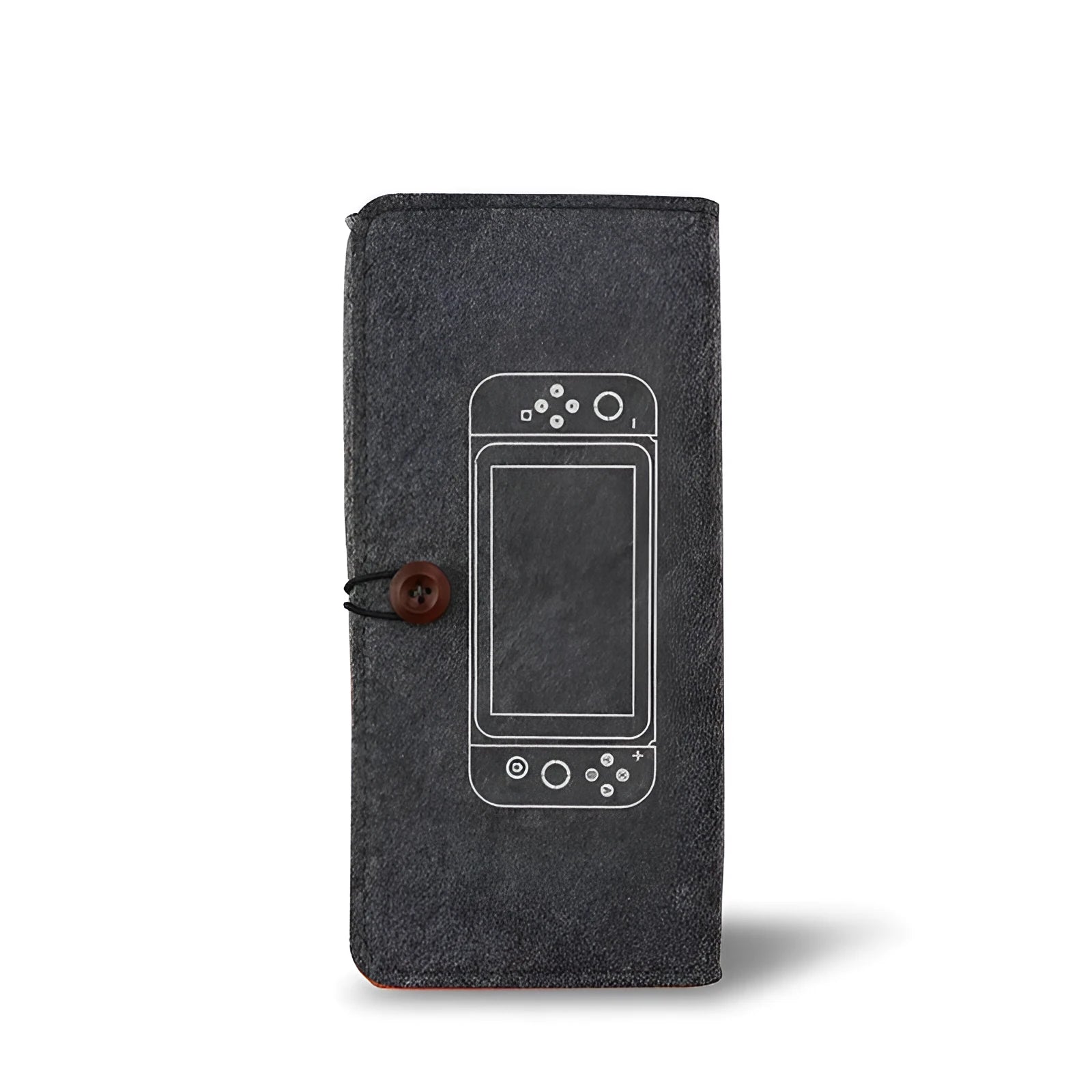 Black felt storage pouch for Nintendo Switch console with game card slots open