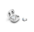 M18 true wireless Bluetooth earbuds in black and white colours with charging case