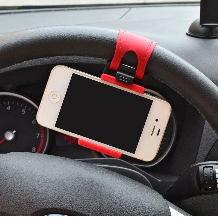 Universal steering wheel phone holder mount in black red blue yellow rose red colours