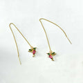 Long drop bird design alloy earrings with mixed zirconium wings in red, blue, or red lvzuan.