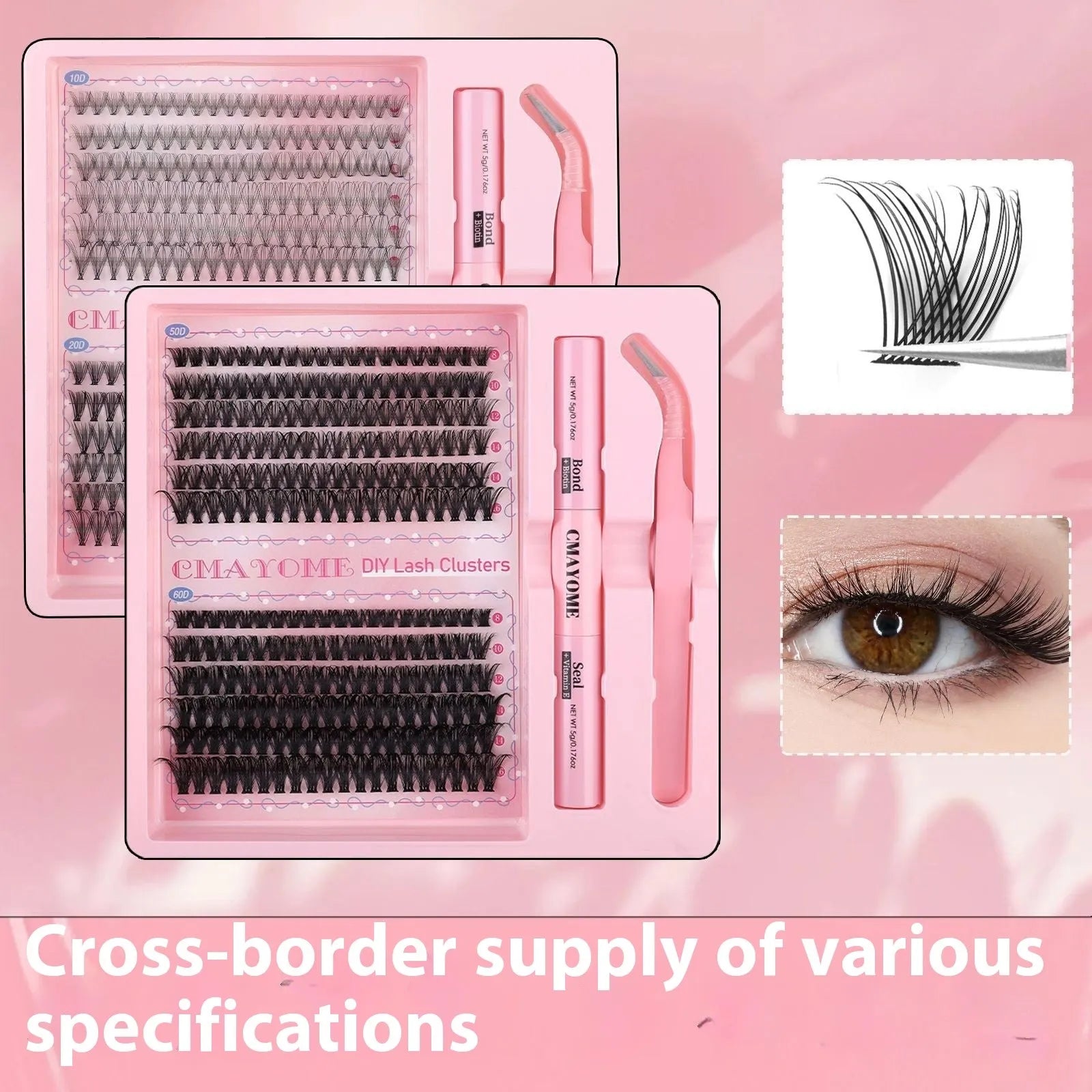 DIY single cluster false eyelashes with artificial fibre construction for natural thick mixed split type look