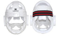 Karate protective helmet in white, blue, or red colour available in S, M, L, XL sizes for martial arts training