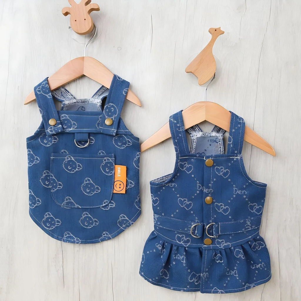 HNXD Denim princess-style dog dress in bracket skirt design for small breed spring and autumn clothing