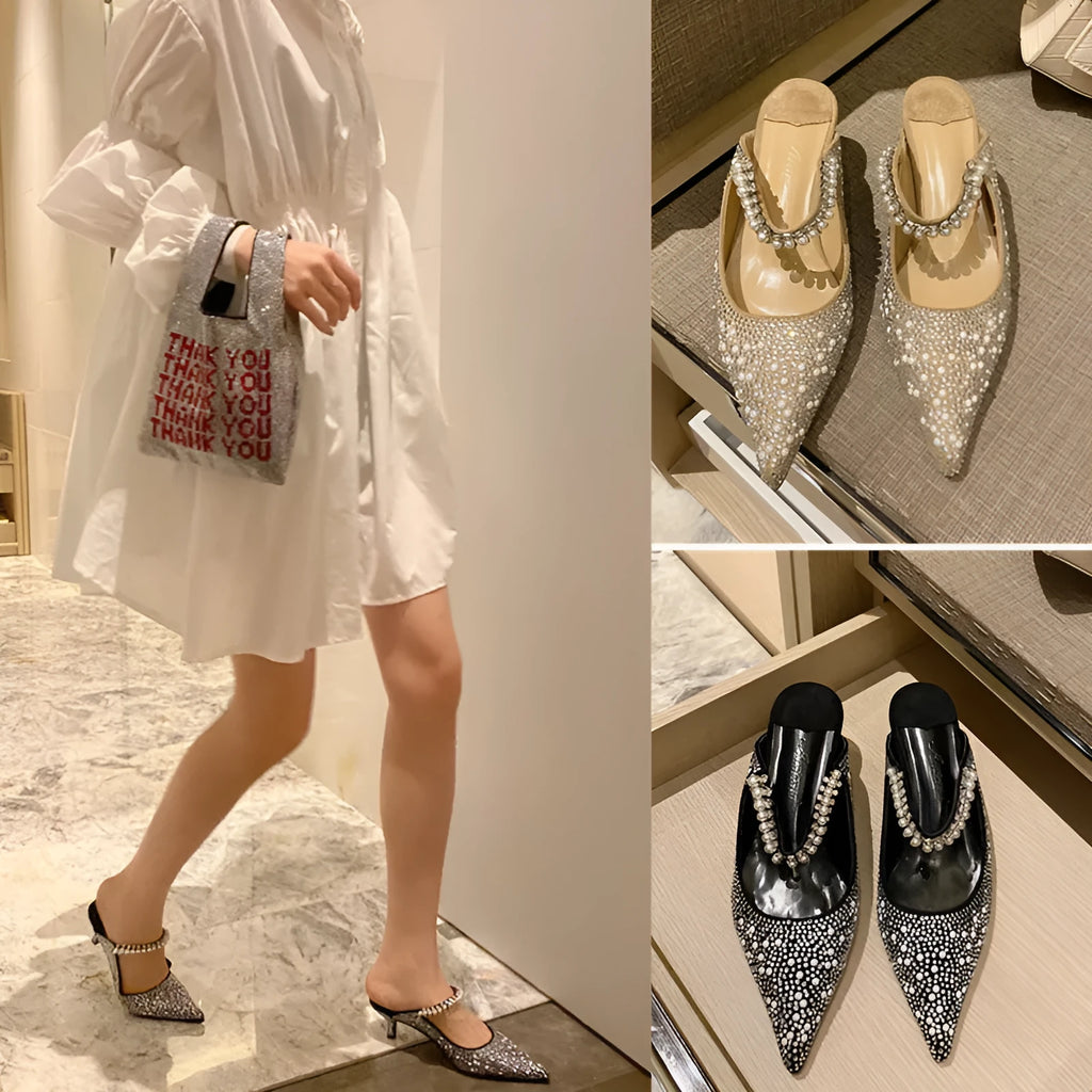 Women's spring stiletto heel slippers in Korean style with pointed toe and microfiber upper