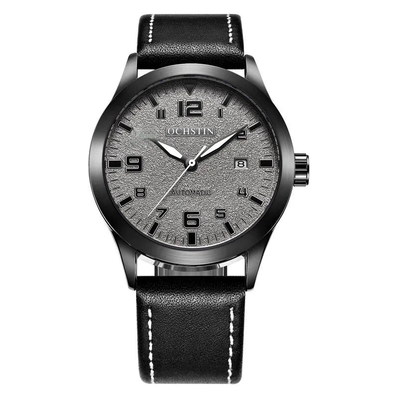 Casual business retro automatic mechanical watch with leather strap and 12mm thickness