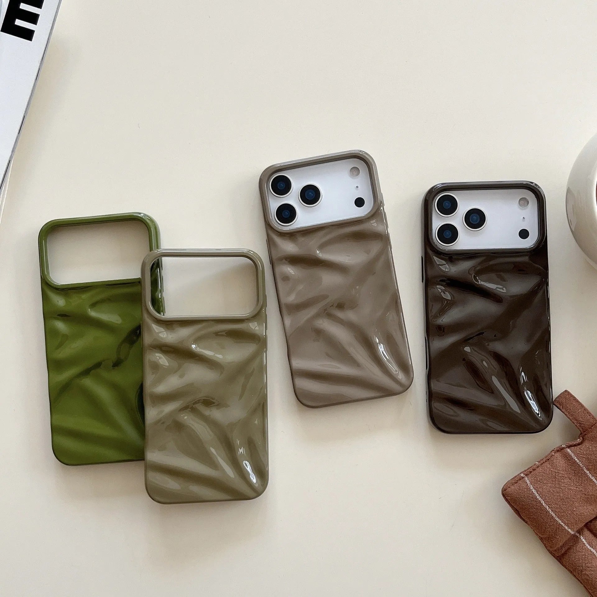 Three-dimensional pleated pattern TPU phone case in QF pleated green for iPhone 13 Pro Max