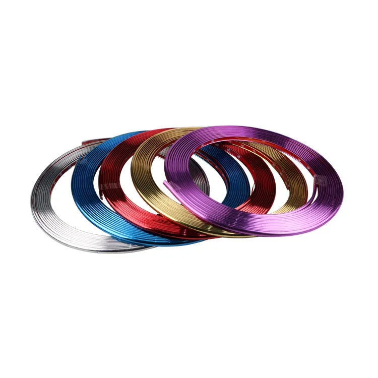 Electroplated purple PVC wheel rim protector strip on 8-metre roll for car wheel guard application