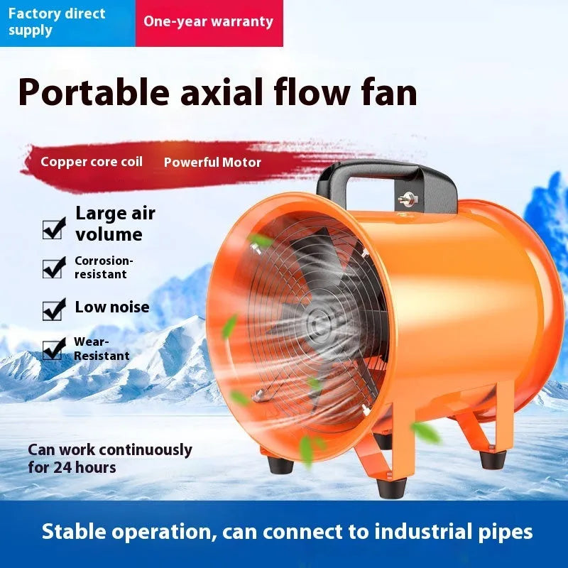 Portable titanium steel axial flow fan with 8-inch diameter and 7-blade design for industrial ventilation