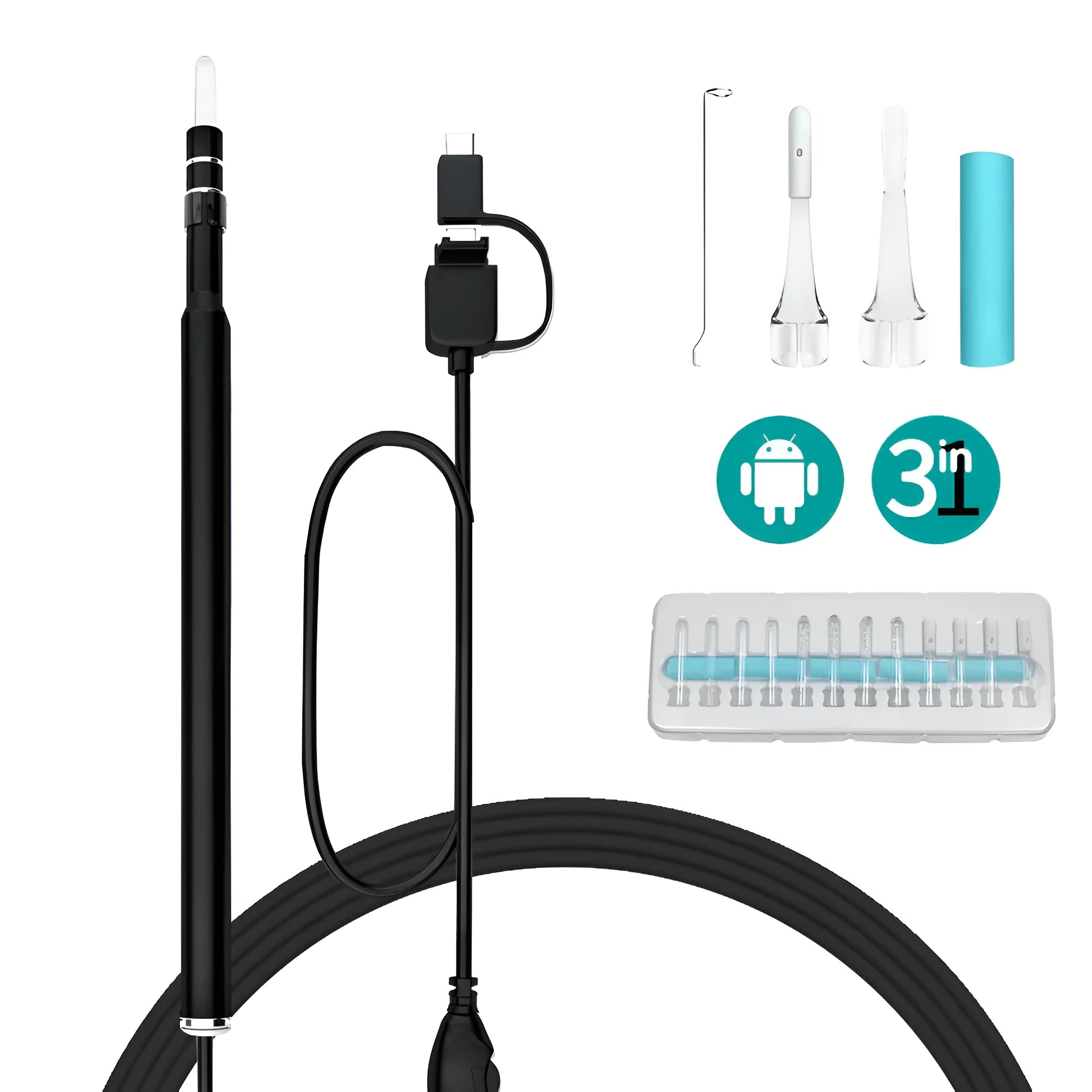 5.5mm ear endoscope XMZ-009 with LED light and three-in-one ear spoon attachment for visual ear inspection