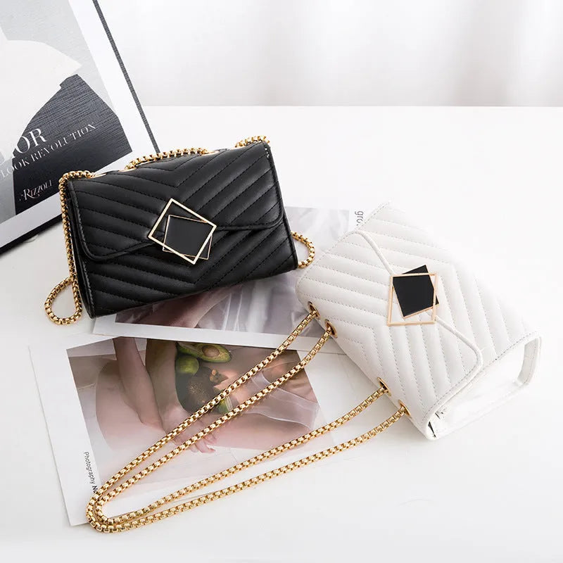 Women's PU crossbody bag with sequin and diamond plaid detailing, square buckle black, 21 x 8.5 x 18 cm