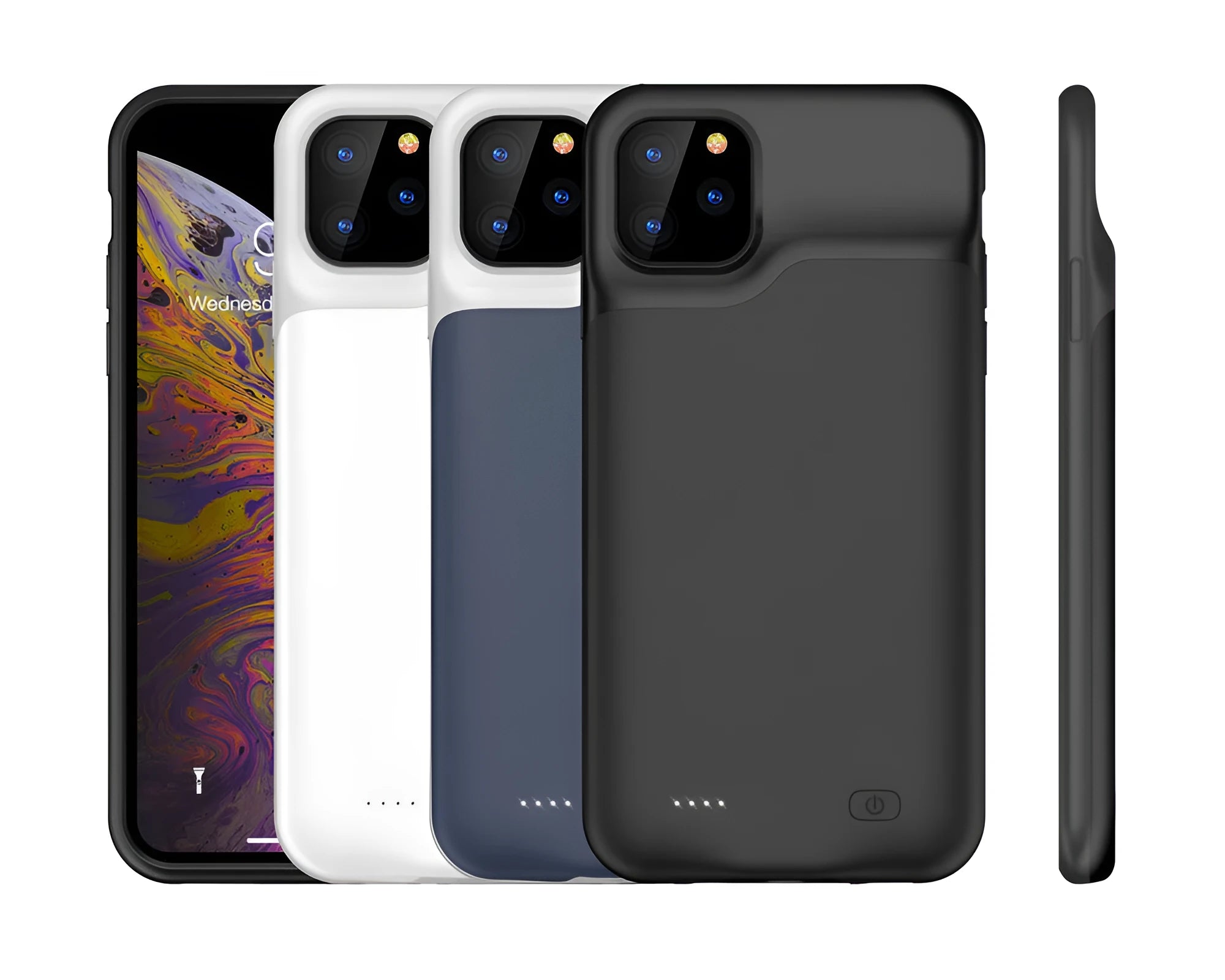 Shockproof silicone iPhone battery case in four colours with up to 8500mAh capacity for iPhone 11-15 models