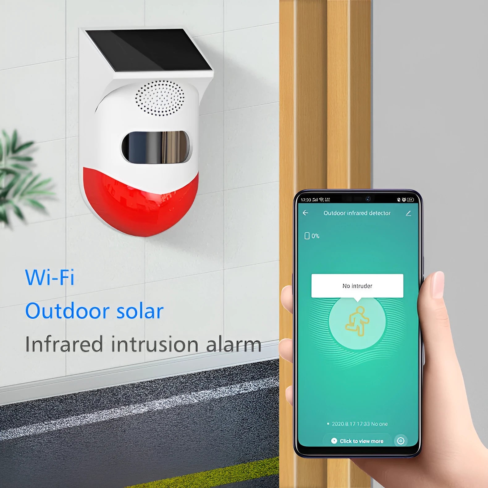 Wireless solar alarm with infrared sensor for outdoor perimeter security