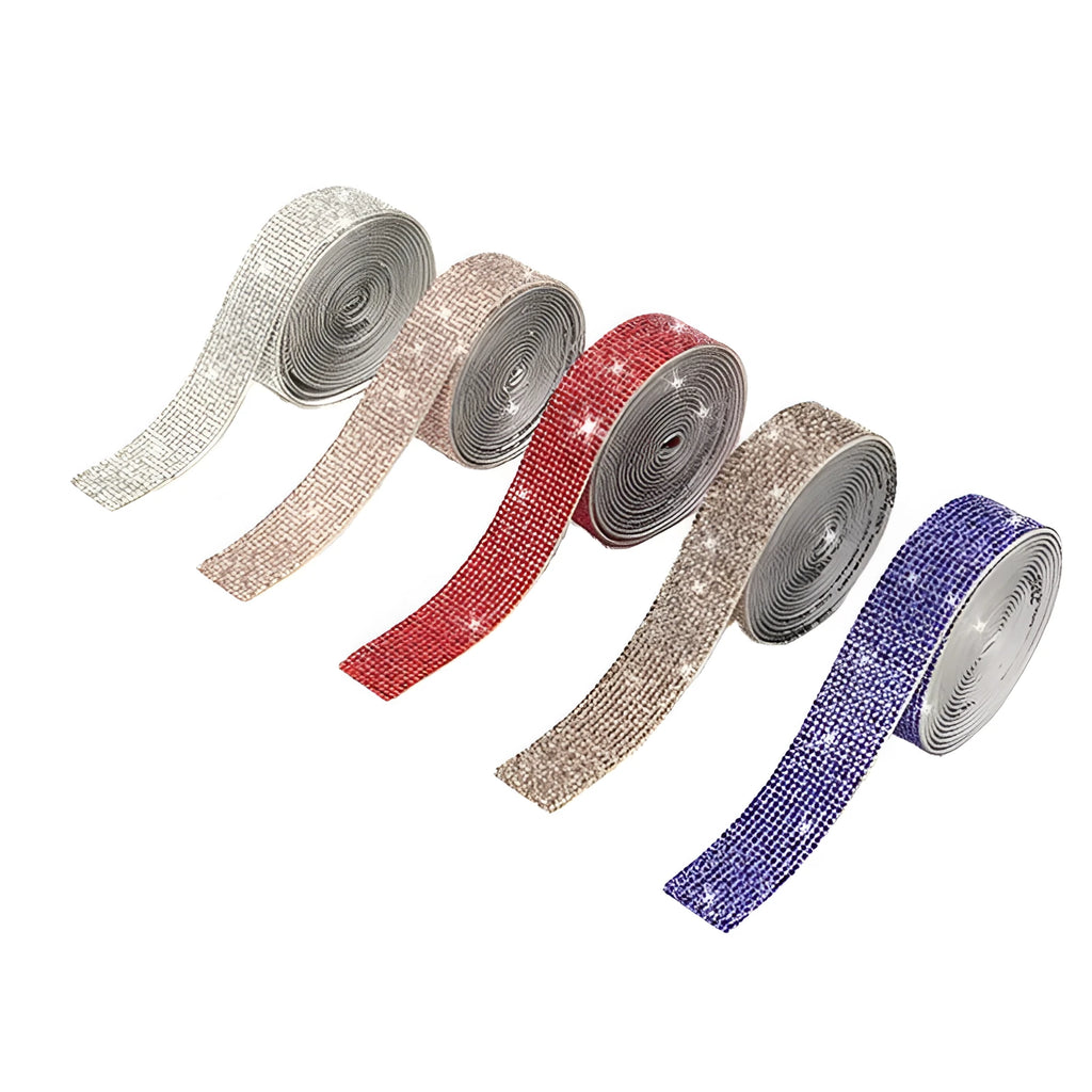 Self-adhesive water drill stick for clothing with glass rhinestones in AB colour and white on long strip