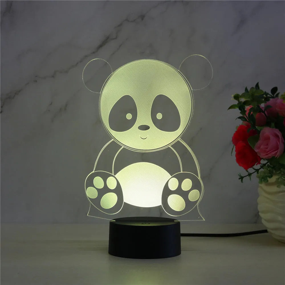 Panda 3 touch and remote control night light showing seven colour LED illumination options